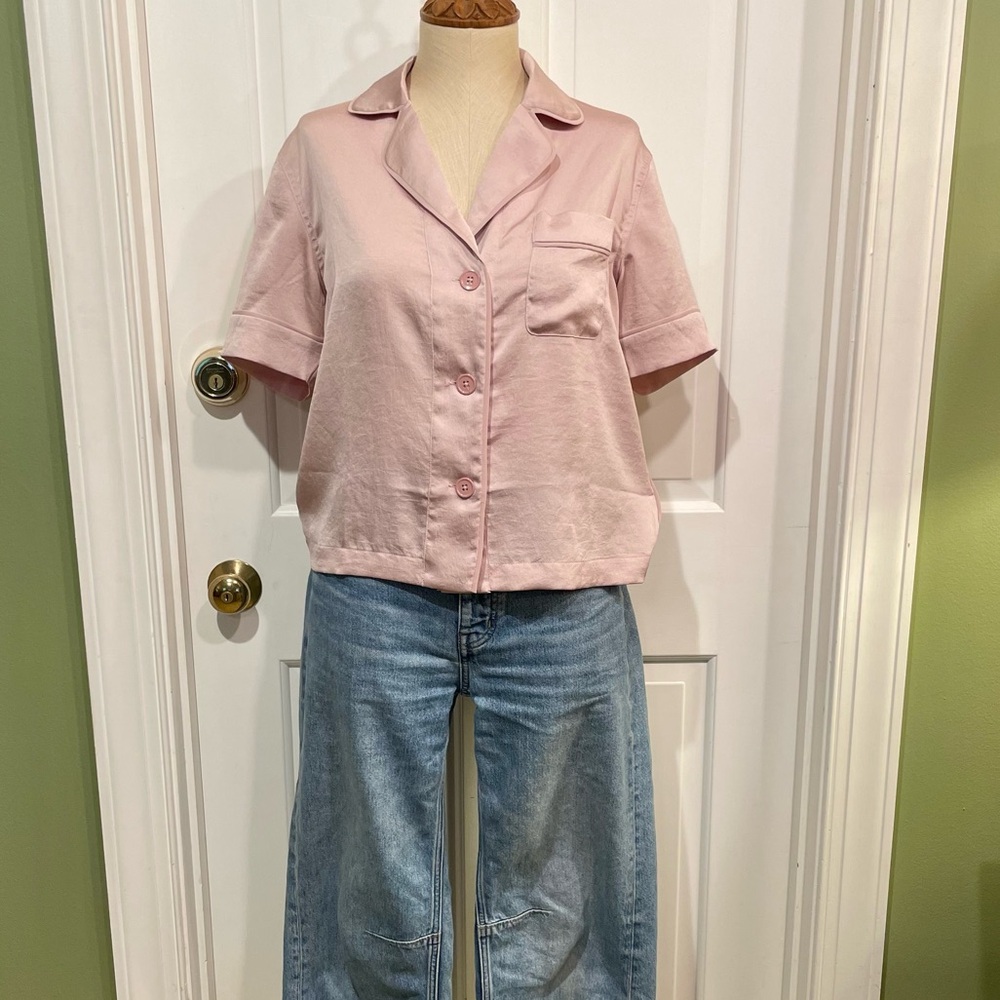 Pink Short-Sleeve Pj Button-down Urban Outfitters